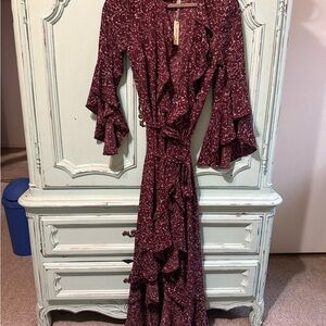 Max Studio Burgundy Asymmetrical Ruffle Dress